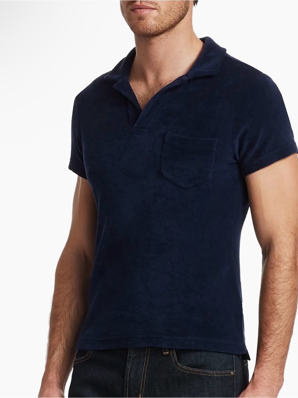 Orlebar Brown Men’s Navy Terry Polo Shirt Top Size XL